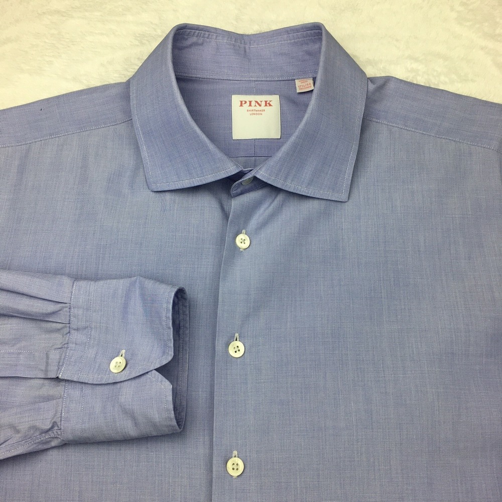 PINK Dress Shirt Mens 17.5 (44) Periwinkle Tailored Fit Long Sleeves
